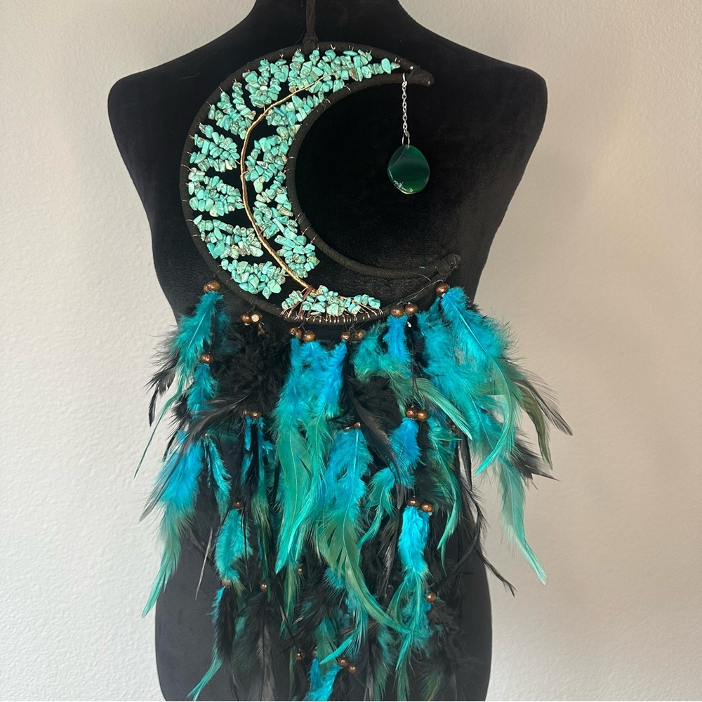 Turquoise and Black Feather Dreamcatcher‎